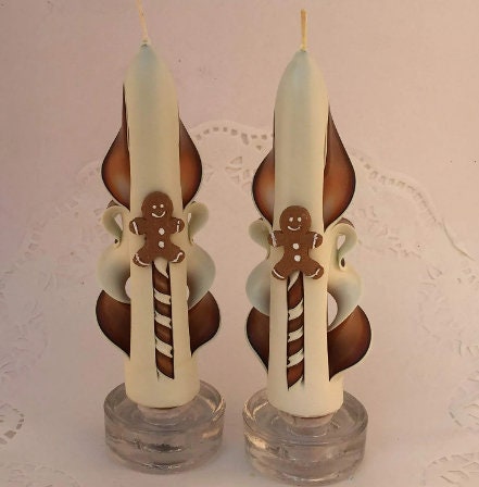 Carved Gingerbread Man Candle Set