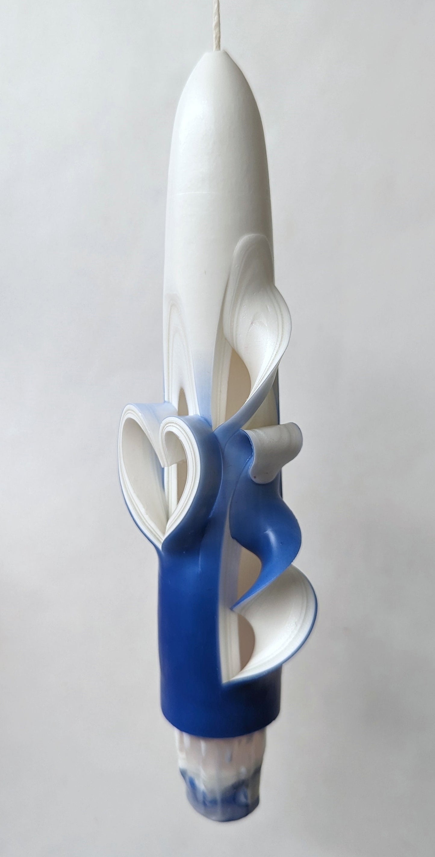 Shaded Blue Hand-Carved Taper Candles with Hearts - 6 Inch