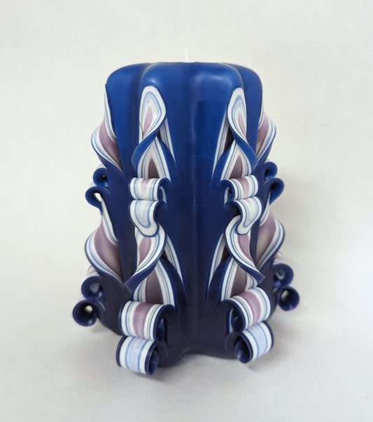 Handmade Shaded Purple and Blue Carved Pillar Candle - 5 Inch