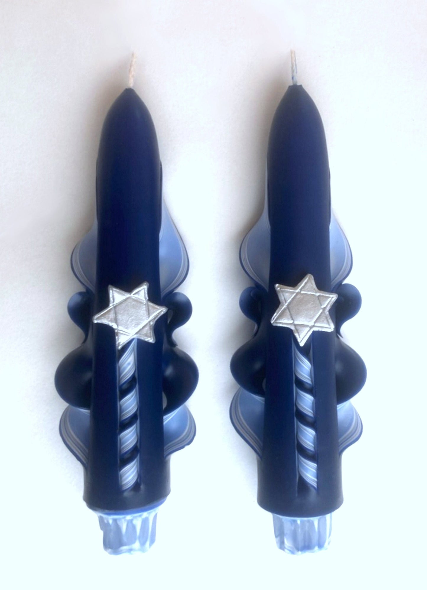 Hand-Carved Shabbat Taper Candles with Star of David Accents - 6 inch