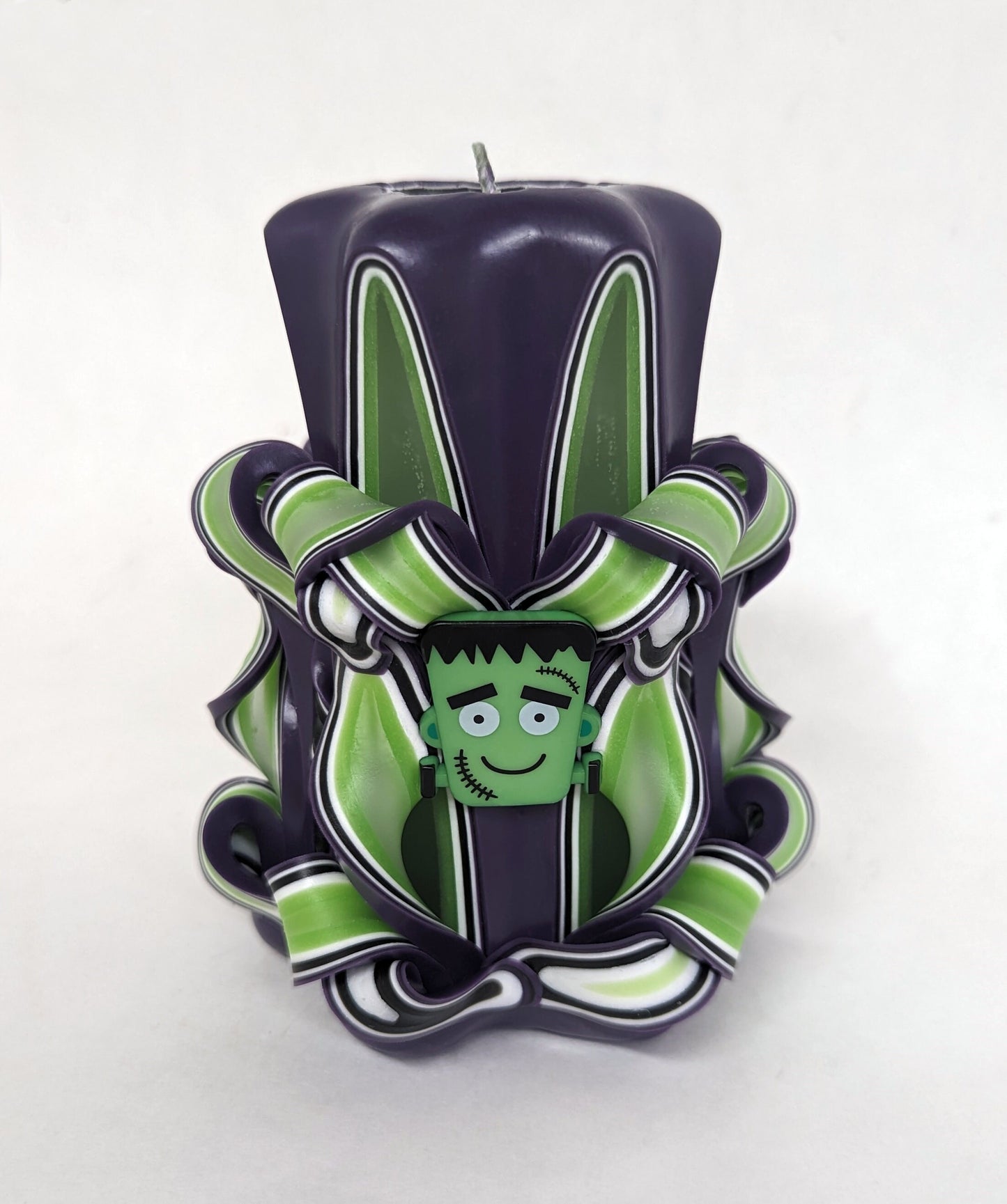 Handmade Halloween Frankenstein Carved Pillar Candle - 5 Inch