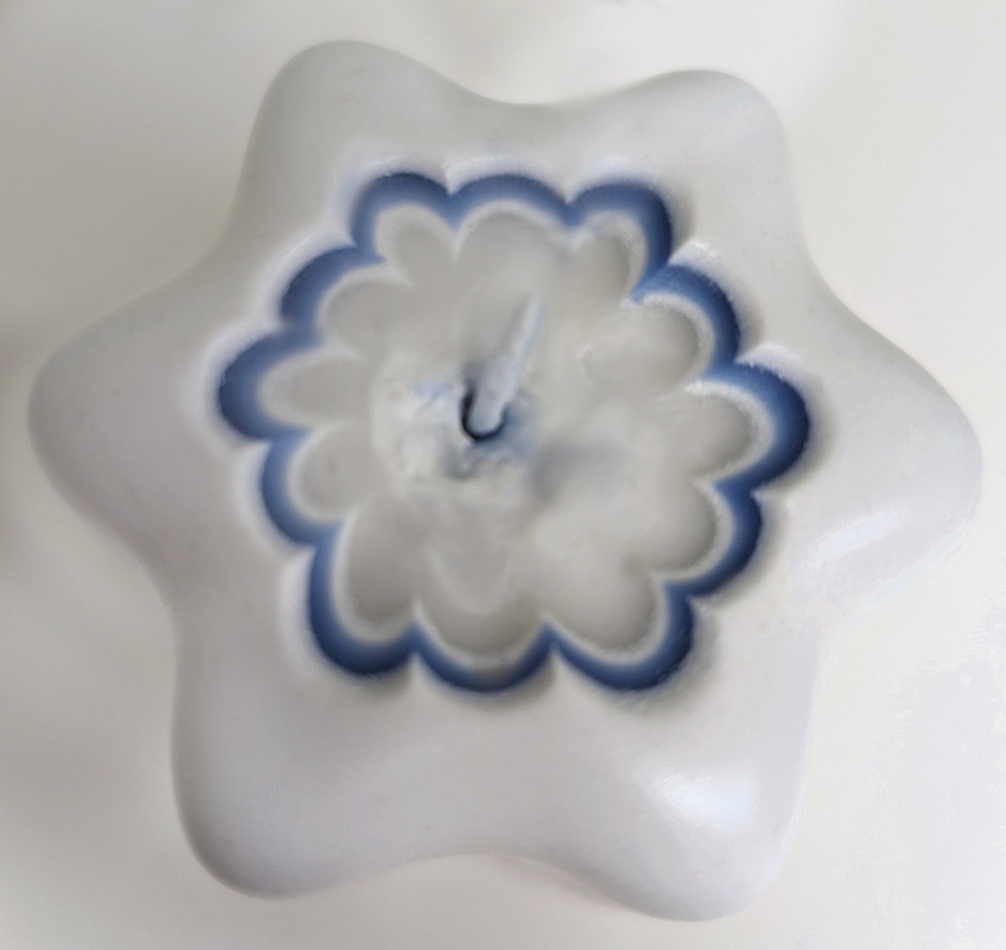 Carved Blue & White Pillar Candle with Star of David Accents