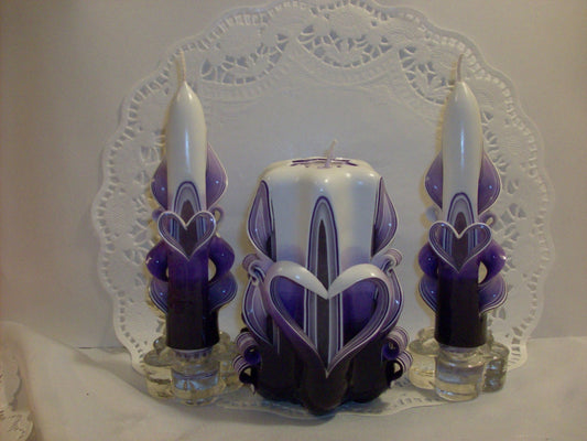 Hand-Carved Valentine Heart Centerpiece Candle Set