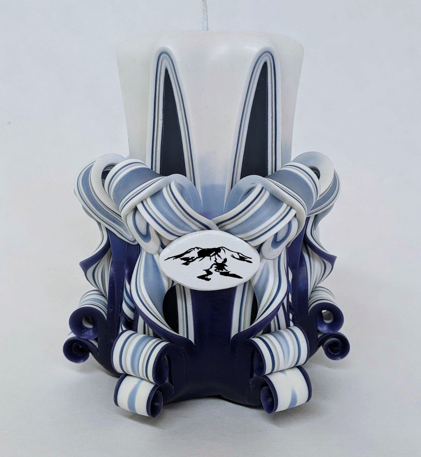 Blue and White Carved Mountain Pillar Candle