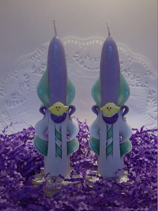 Hand-Carved Easter Chick Taper Candles