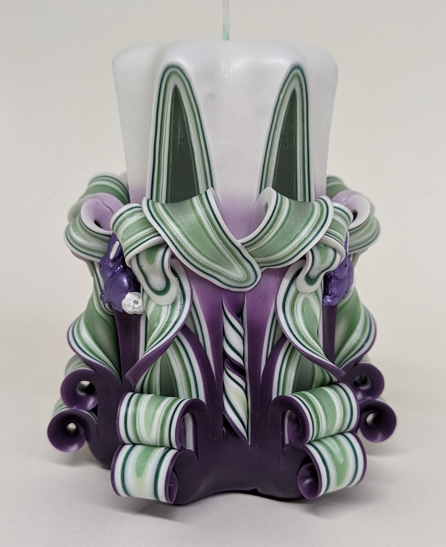 Purple & Green Hand-Carved Easter Bunny Candles