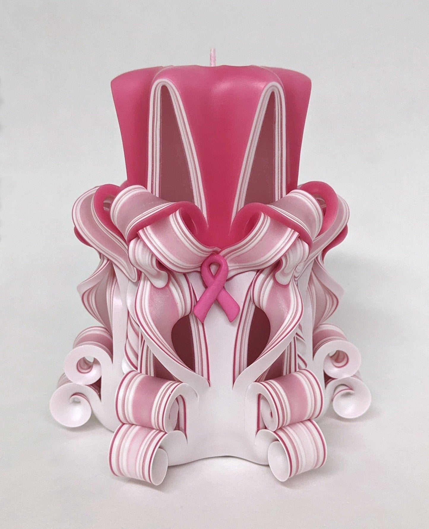 Handmade Carved Pink Ribbon Support Candle - 5 Inch
