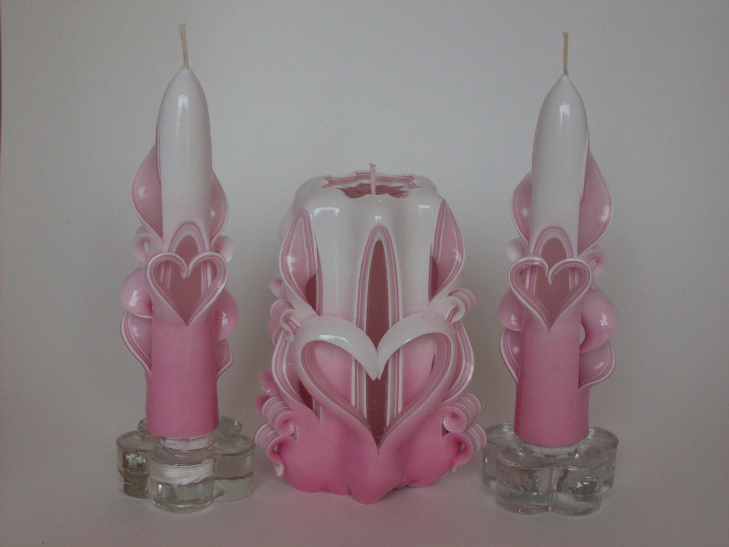 Hand-Carved Valentine Heart Candle Set