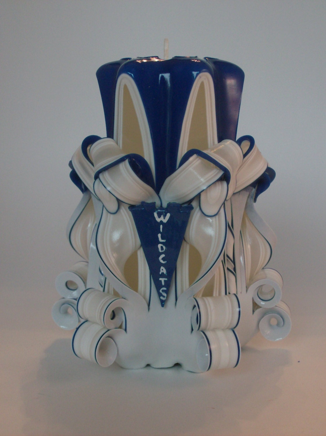 University of Kentucky Wildcat Inspired Carved Pillar Candle