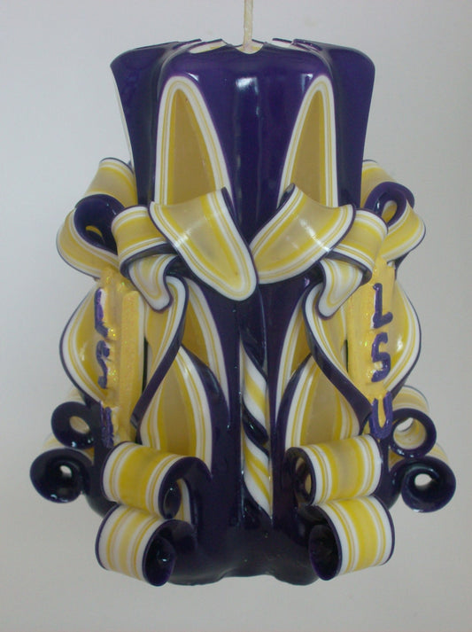 Louisiana State University Inspired Carved Pillar Candle - 5 Inch