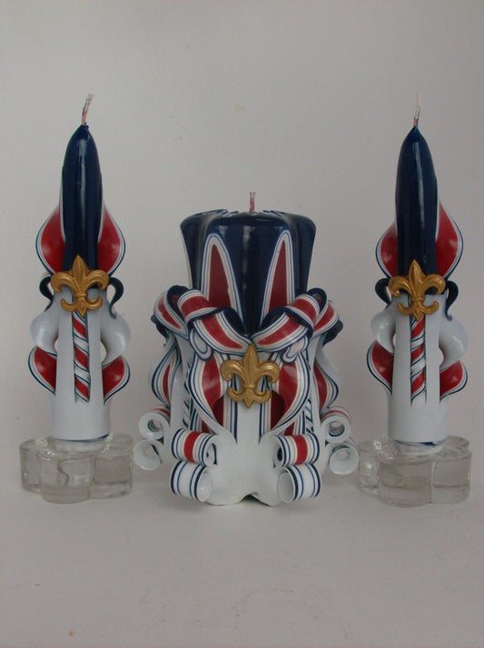 Fleur-de-Lis Carved Candle Set