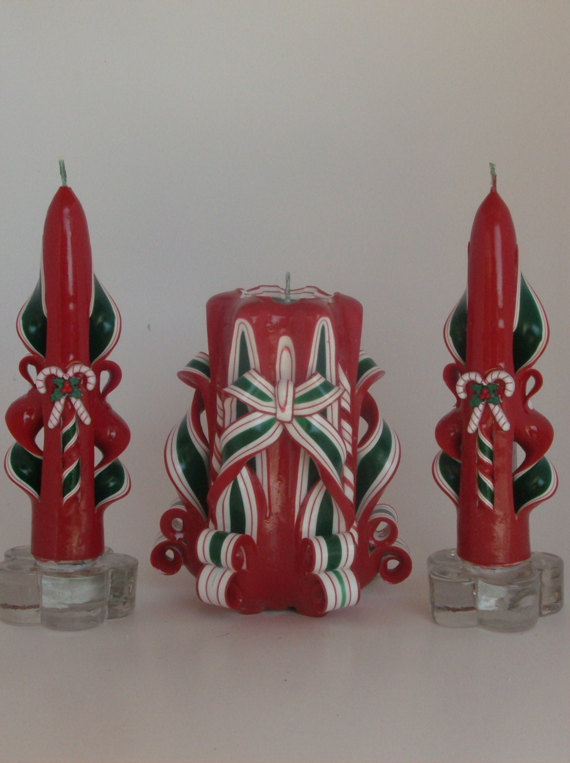 Ribbon Candy Christmas Candle Centerpiece Set