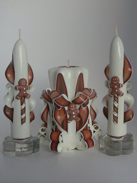 Carved Gingerbread Man Candle Set