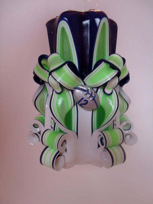 Seahawks Inspired Decorative Pillar Candle - 5 Inch