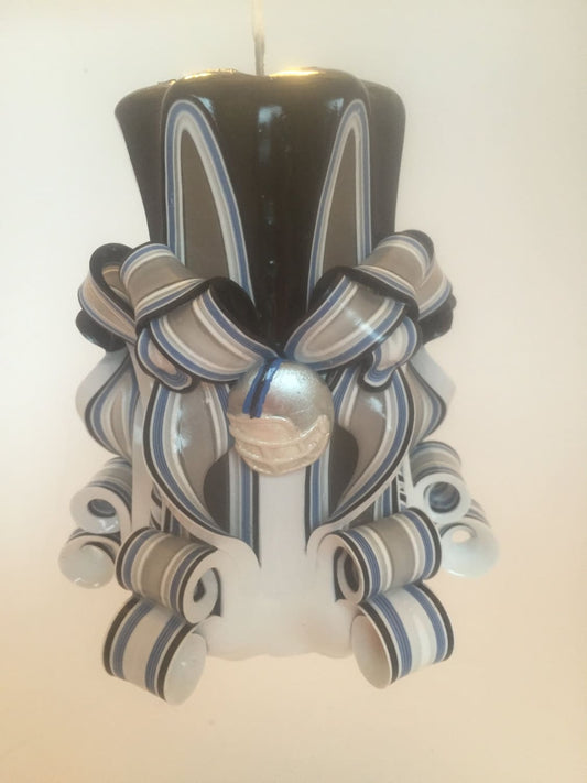 Panthers Inspired Carved Pillar Candle - 5 Inch