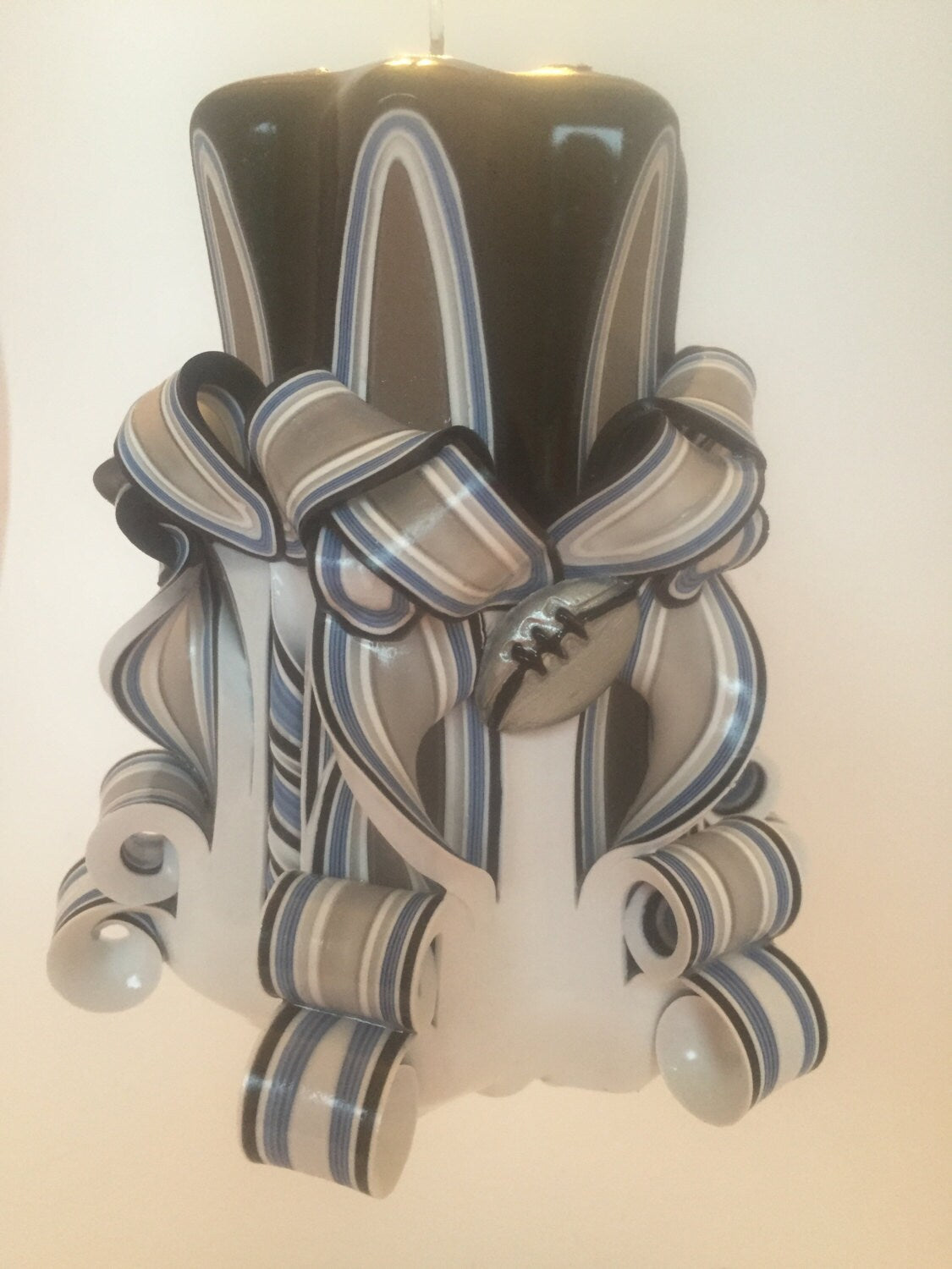 Panthers Inspired Carved Pillar Candle - 5 Inch