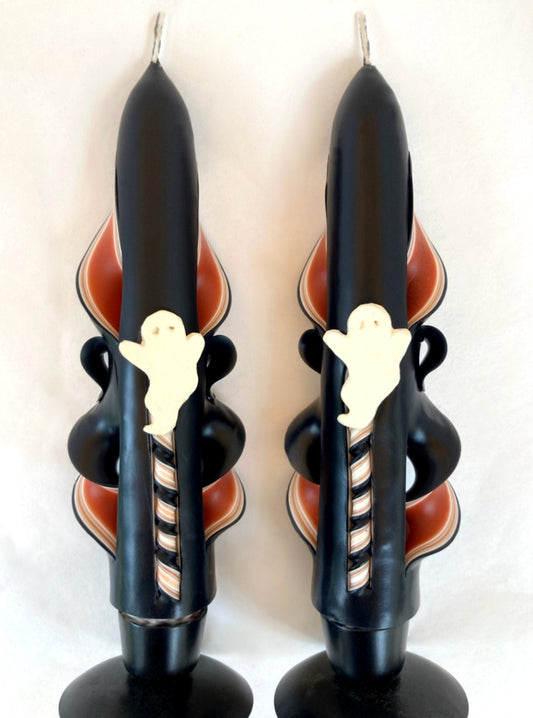 Halloween Ghost Carved Taper Candles in Vintage Colors