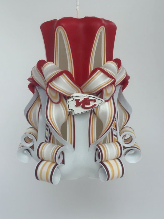Hand-Carved Kansas City Chiefs Inspired Pillar Candle - 5 Inch