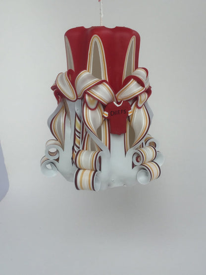 Hand-Carved Kansas City Chiefs Inspired Pillar Candle - 5 Inch
