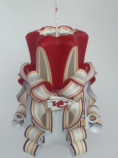 Hand-Carved Kansas City Chiefs Inspired Pillar Candle - 5 Inch