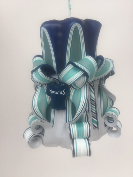 Seattle Mariners Inspired Baseball Pillar Candle - 5 Inch