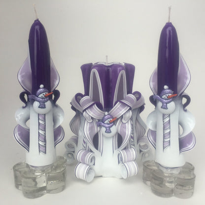 Purple Snowman Candle Centerpiece Set