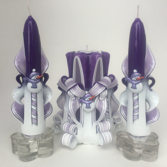 Purple Snowman Candle Centerpiece Set