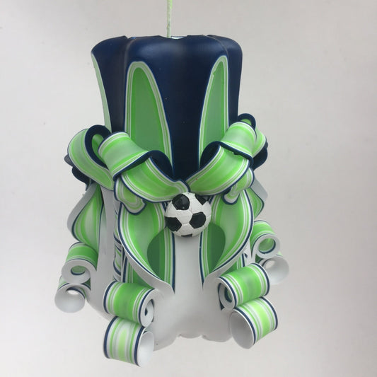 Hand-Carved Soccer Pillar Candle - 5 Inch
