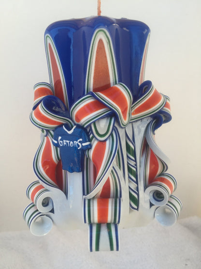 Universtity of Florida Gators Inspired Carved Pillar Candle - 5 Inch