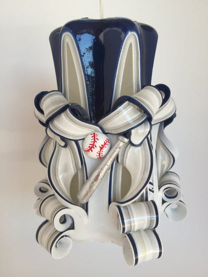 Yankees Inspired Carved Pillar Candle - 5 Inch