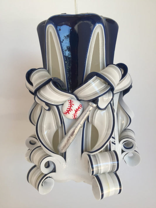 Yankees Inspired Carved Pillar Candle - 5 Inch