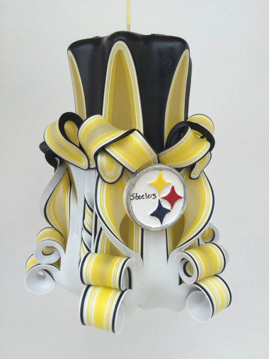 Steelers Inspired Carved Pillar Candle - 5 Inch