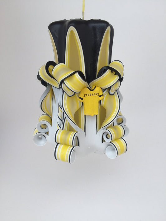 Steelers Inspired Carved Pillar Candle - 5 Inch