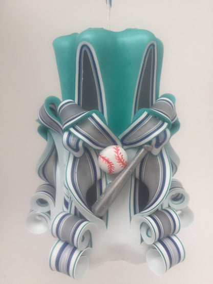 Seattle Mariners Inspired Baseball Pillar Candle - 5 Inch