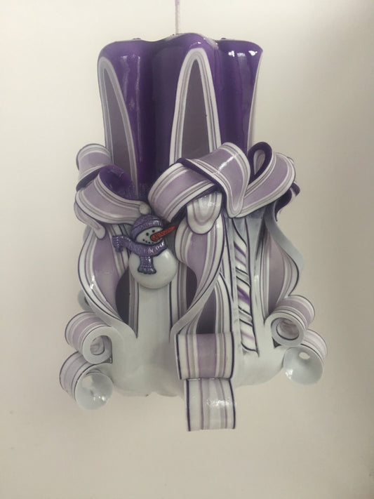 Hand-Carved Winter Snowman Pillar Candle - 5 Inch