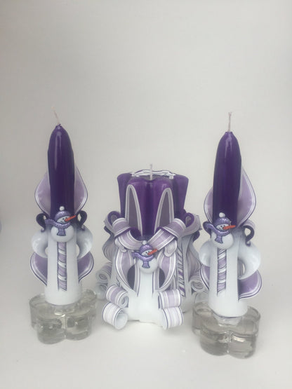 Purple Snowman Candle Centerpiece Set