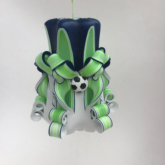 Hand-Carved Soccer Pillar Candle - 5 Inch