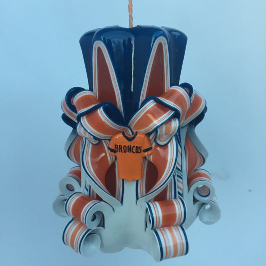 Broncos Inspired Pillar Candle