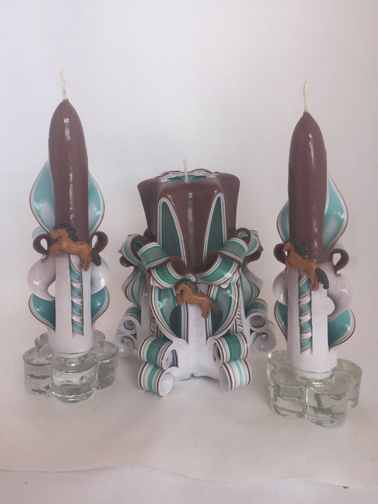 Handmade and Carved Western Theme Candle Set