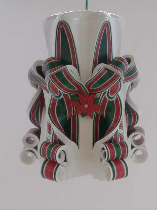Carved Christmas Poinsettia Pillar Candle