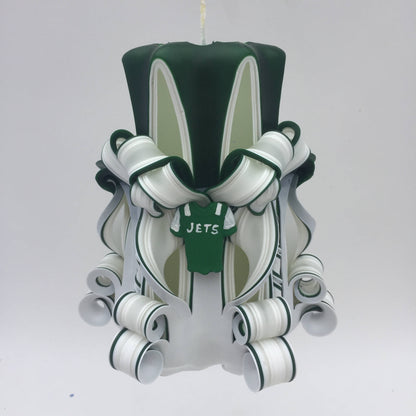 New York Jets Inspired Carved Pillar Candle  - 5 Inch