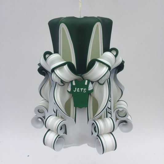 New York Jets Inspired Carved Pillar Candle  - 5 Inch