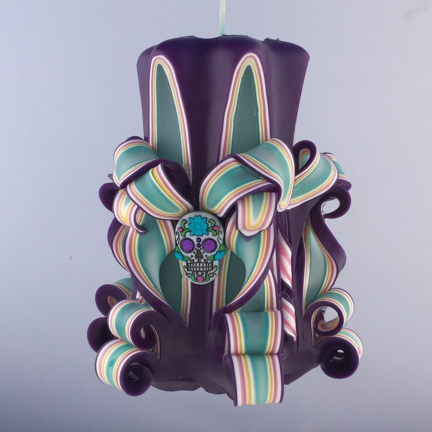 Handmade Day of the Dead / Dia de los Muertos Carved Pillar Candle - 5 Inch