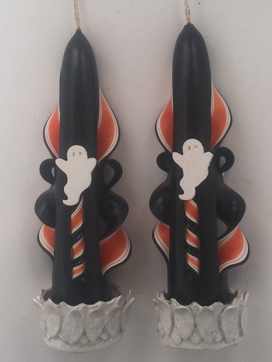 Carved Halloween Ghost Taper Candles