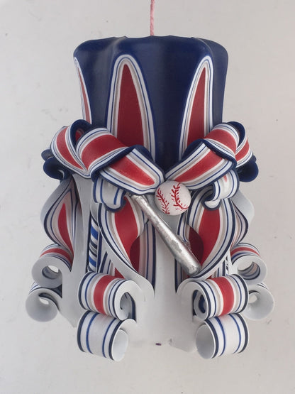 Red Sox Inspired Carved Pillar Candle - 5 Inch