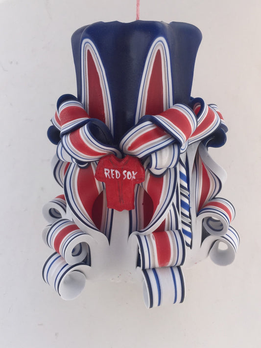 Red Sox Inspired Carved Pillar Candle - 5 Inch