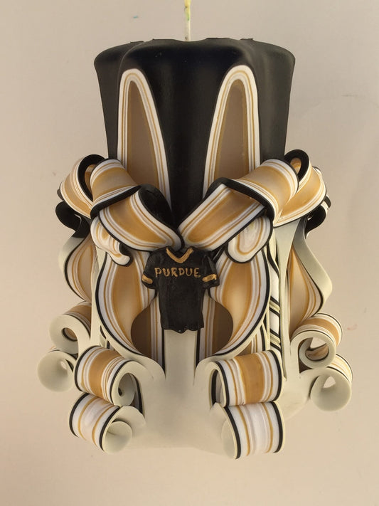 Purdue Inspired Carved Pillar Candle - 5 Inch