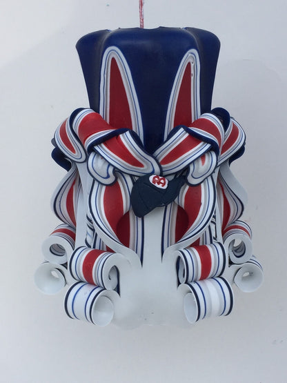 Red Sox Inspired Carved Pillar Candle - 5 Inch