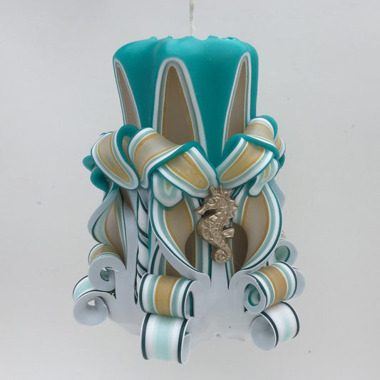 Handmade Carved Ocean Themed Carved Pillar Candle - 5 Inch