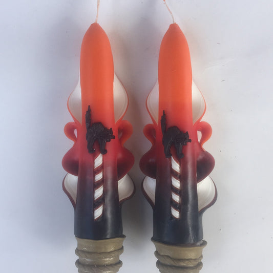 Handmade Halloween Black Cat Carved Taper Candles - 6 Inch